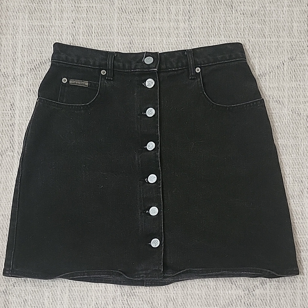 Black Denim Button-Front Skirt